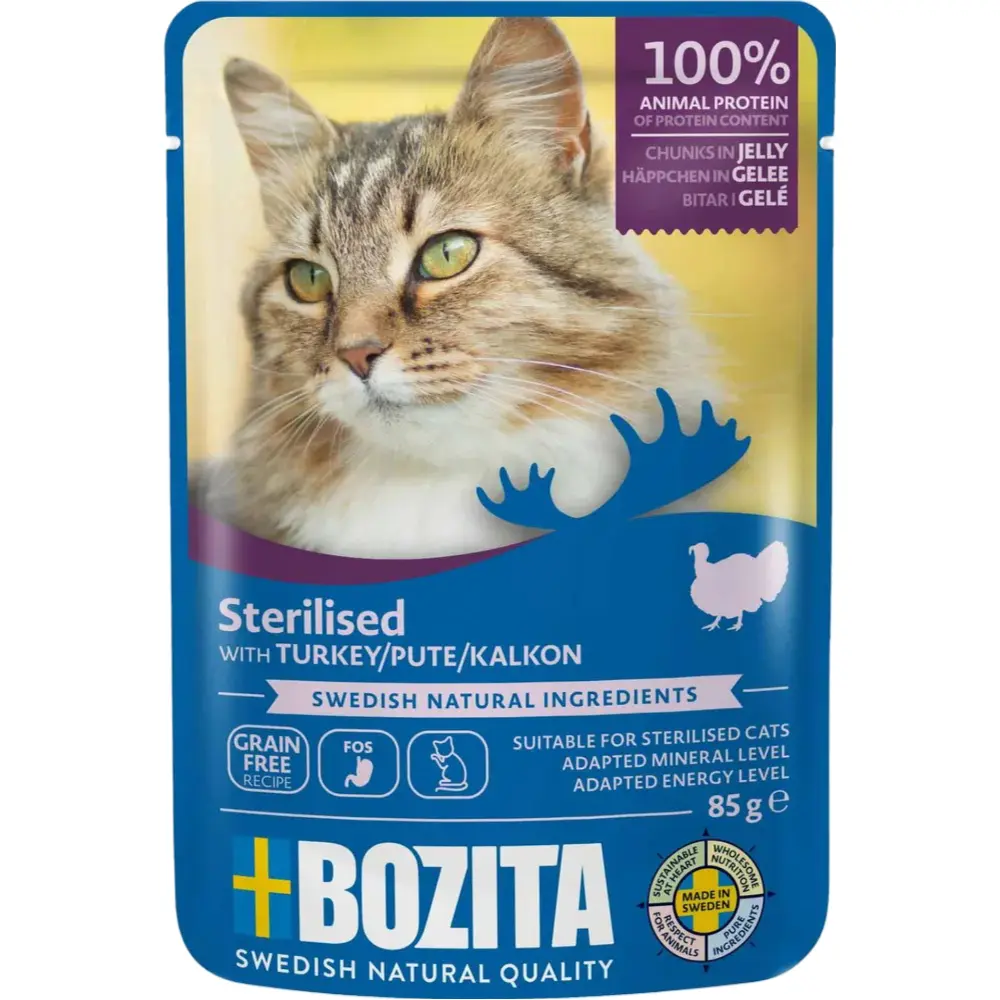 Bozita Kattefoder pose 85g Steriliseret kalkun gele